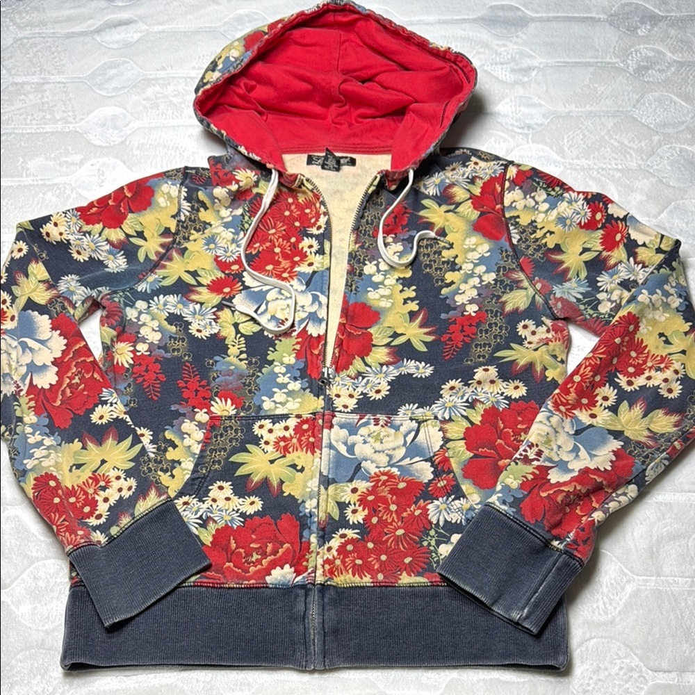 Lucky Brand Y2K Asian Floral Zip Hoodie Boho Retro S Vintage Fashion Streetwear - Picture 6 of 10